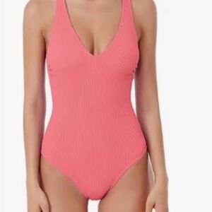 Chic Pink Ribbed Swimsuit